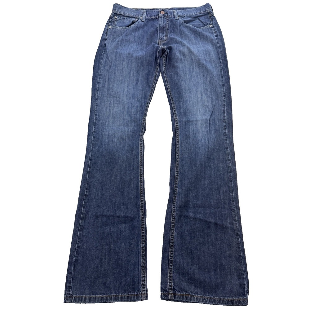 Levis 527 Jeans Men 34x34 Blue Slim Boot Distressed Whisker Denim Cowboy Western